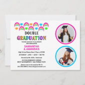 Neon Rainbow Foto Dubbele Afstudeerfeest Kaart (Voorkant)