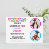 Neon Rainbow Foto Dubbele Afstudeerfeest Kaart (Staand voorkant)