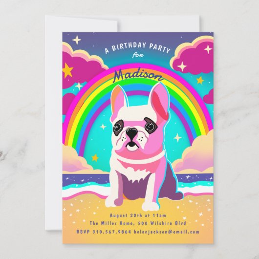 Neon Rainbow Frenchie Retro Verjaardag Kaart (Voorkant)