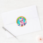 Neon Rainbow Frenchie Retro Verjaardag Ronde Sticker (Envelop)