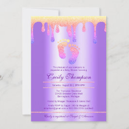 Neon Rainbow Glitter Drip Luxury Baby Feet Shower Kaart