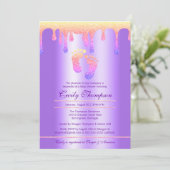 Neon Rainbow Glitter Drip Luxury Baby Feet Shower Kaart (Staand voorkant)