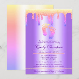 Neon Rainbow Glitter Drip Luxury Baby Feet Shower Kaart