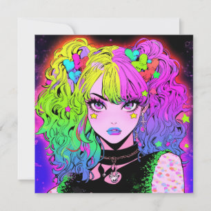 Neon Rainbow Gothic Anime Girl Portret Kaart