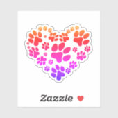 Neon Rainbow Heart Paw Prints on White Sticker (Vel)