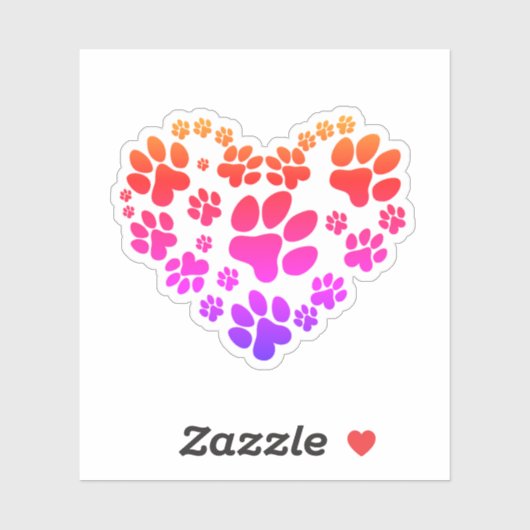 Neon Rainbow Heart Paw Prints on White Sticker (Vel)