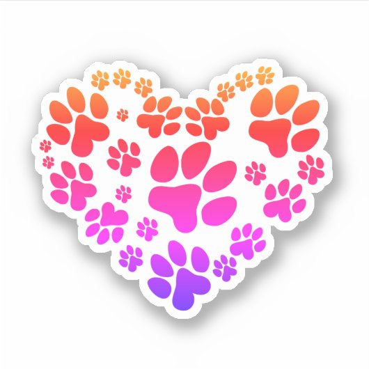 Neon Rainbow Heart Paw Prints on White Sticker (Voorkant)