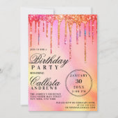 Neon Rainbow Holographic Glitter Drift Birthday Kaart (Voorkant)