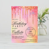 Neon Rainbow Holographic Glitter Drift Birthday Kaart (Staand voorkant)