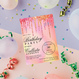 Neon Rainbow Holographic Glitter Drift Birthday Kaart