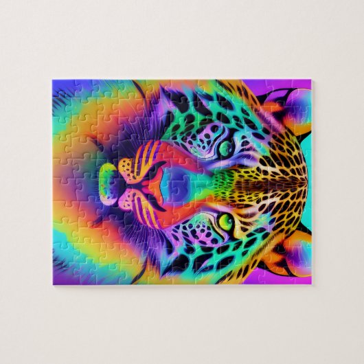 Neon Rainbow Leopard Legpuzzel (Horizontaal)