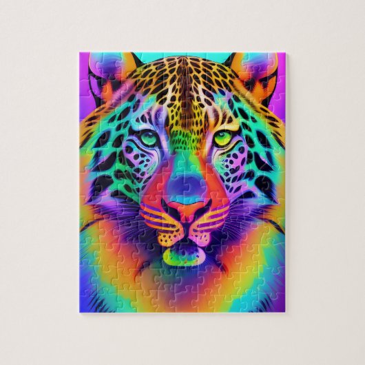 Neon Rainbow Leopard Legpuzzel (Verticaal)