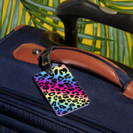 Neon Rainbow Leopard Pattern Print Bagagelabel