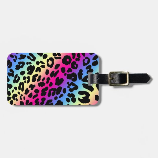 Neon Rainbow Leopard Pattern Print Bagagelabel (Voorkant horizontaal)