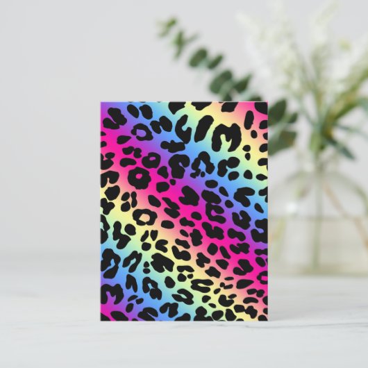 Neon Rainbow Leopard Pattern Print Briefkaart (Staand voorkant)