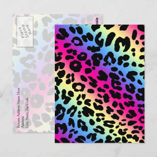 Neon Rainbow Leopard Pattern Print Briefkaart (Voorkant / Achterkant)