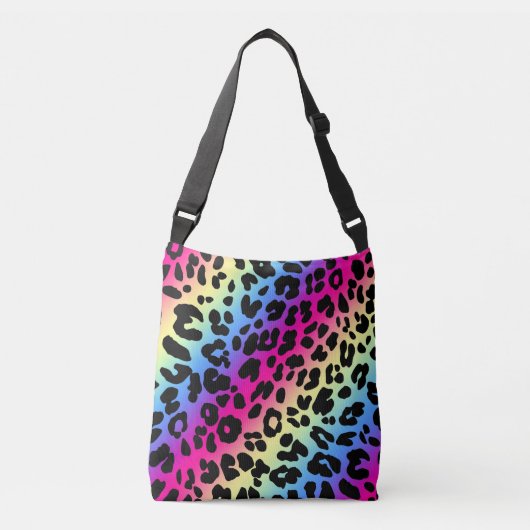Neon Rainbow Leopard Pattern Print Crossbody Tas (Voorkant)
