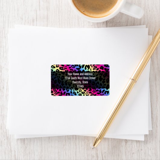 Neon Rainbow Leopard Pattern Print Etiket (Insitu)