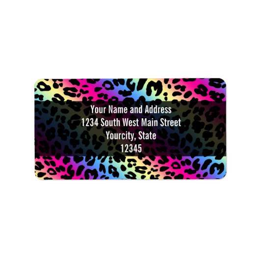 Neon Rainbow Leopard Pattern Print Etiket (Voorkant)