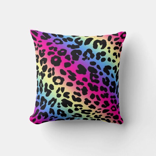 Neon Rainbow Leopard Pattern Print Kussen (Voorkant)