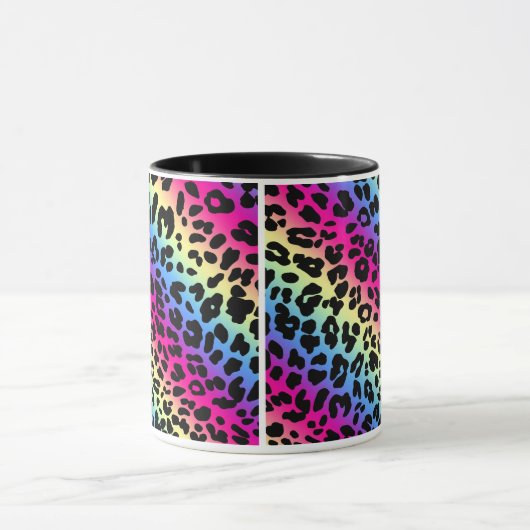 Neon Rainbow Leopard Pattern Print Mok (Midden)