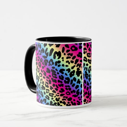 Neon Rainbow Leopard Pattern Print Mok (Voorkant links)