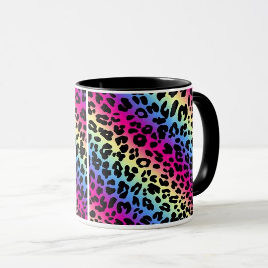 Neon Rainbow Leopard Pattern Print Mok (Voorkant rechts)