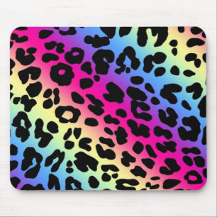 Neon Rainbow Leopard Pattern Print Muismat
