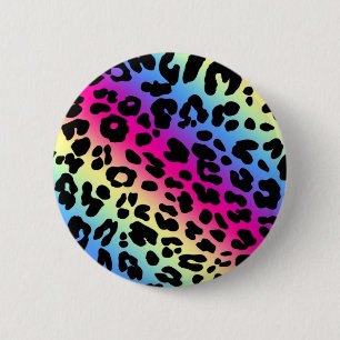 Neon Rainbow Leopard Pattern Print Ronde Button 5,7 Cm