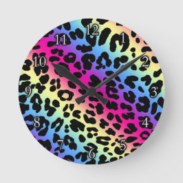 Neon Rainbow Leopard Pattern Print Ronde Klok