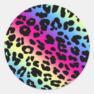 Neon Rainbow Leopard Pattern Print Ronde Sticker