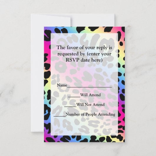 Neon Rainbow Leopard Pattern Print RSVP Kaartje (Achterkant)