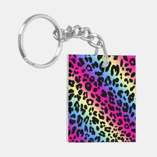 Neon Rainbow Leopard Pattern Print Sleutelhanger (Voorkant Links)