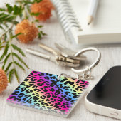 Neon Rainbow Leopard Pattern Print Sleutelhanger (Voorkant Rechts)