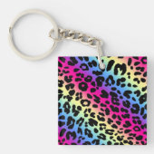 Neon Rainbow Leopard Pattern Print Sleutelhanger (Voorkant)