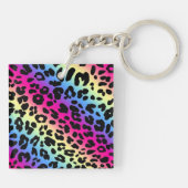 Neon Rainbow Leopard Pattern Print Sleutelhanger (Achterkant)