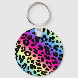 Neon Rainbow Leopard Pattern Print Sleutelhanger