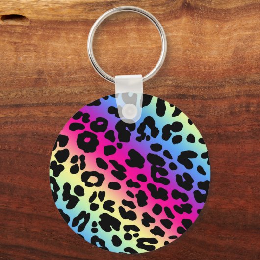 Neon Rainbow Leopard Pattern Print Sleutelhanger (Voorkant)