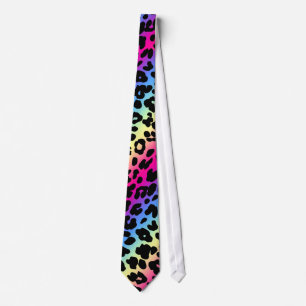 Neon Rainbow Leopard Pattern Print Stropdas