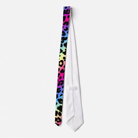 Neon Rainbow Leopard Pattern Print Stropdas (Achterkant)