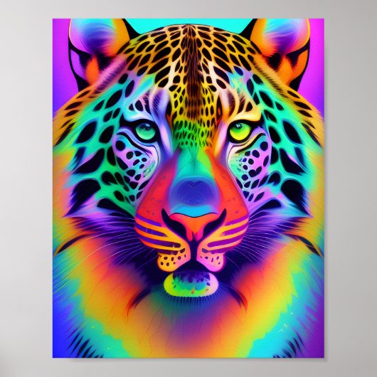 Neon Rainbow Leopard Poster (Voorkant)