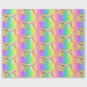 Neon Rainbow Light Giraffe Bunny Animal Cute Cadeaupapier (Vlak)