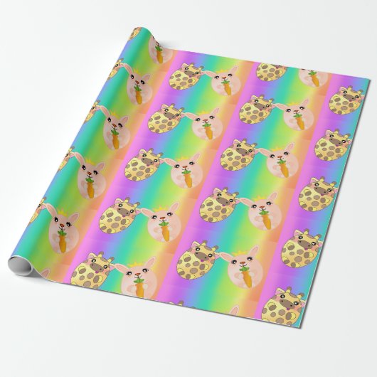 Neon Rainbow Light Giraffe Bunny Animal Cute Cadeaupapier (Uitgerold)