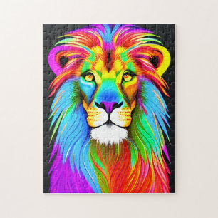 Neon Rainbow Lion Legpuzzel