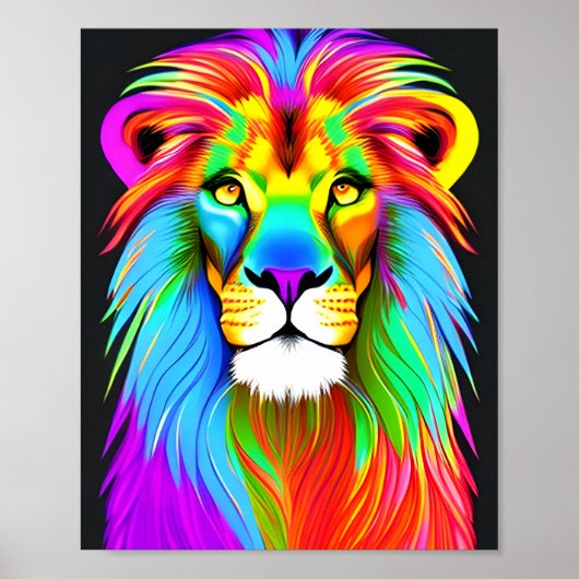 Neon Rainbow Lion Poster (Voorkant)