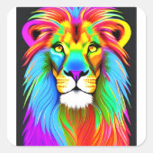 Neon Rainbow Lion Vierkante Sticker (Voorkant)