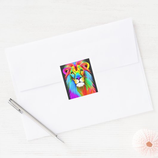 Neon Rainbow Lion Vierkante Sticker (Envelop)