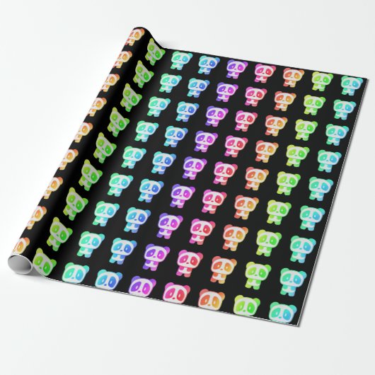 Neon Rainbow Pandas Cadeaupapier (Uitgerold)