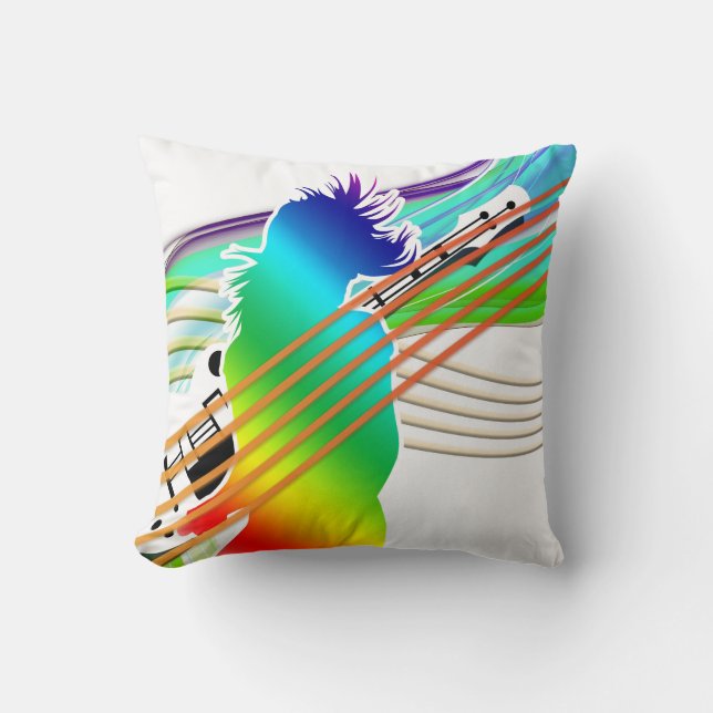 Neon Rainbow Person met gitaar Sierkussen (Voorkant)