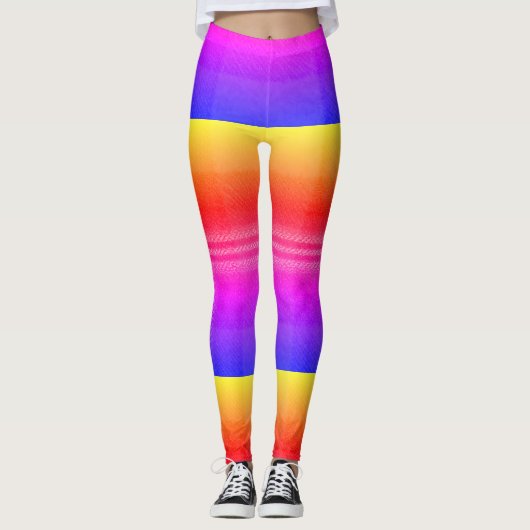 Neon Rainbow Plaid Gradient Block Print Leggings (Voorkant)